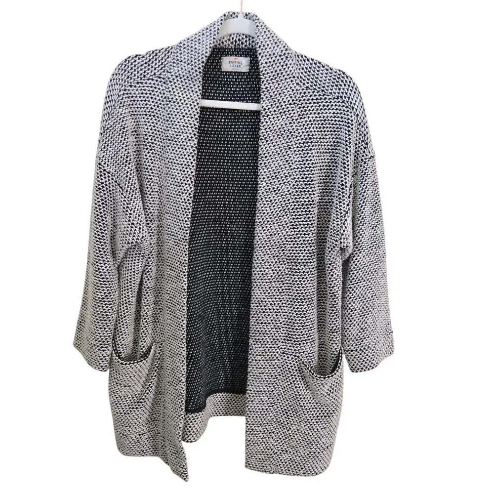 Marine Layer Birdseye Knit Cardigan Sweater Coat Open Front Pockets Size M